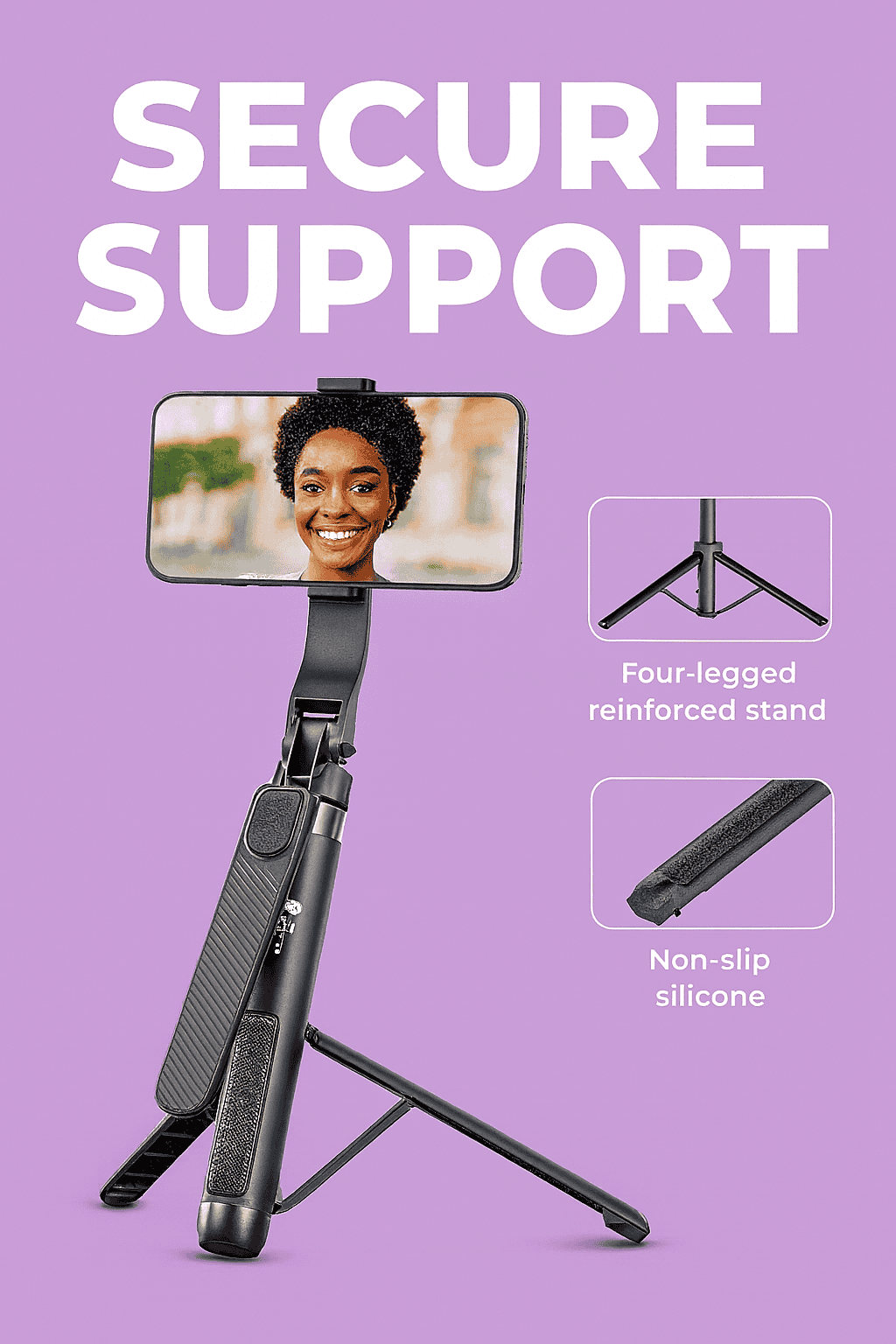 Vanguard Elite 65-Inch Selfie Stick Tripod with Reinforced 4-Leg Stand, 360° Rotatable Handle for Panoramic Shots, Detachable Bluetooth Remote - Premium Stability for Smartphones, GoPro, and Ring Lights Thumbnail 5